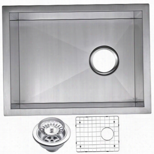 Water Creation Sssg-u-1510a 15"" X 20"" Zeor Radiu Single Bowl Stainless Steel Hand Made Undermount Bar Be Depressed With Drain, Strainer, And Bottom Grid