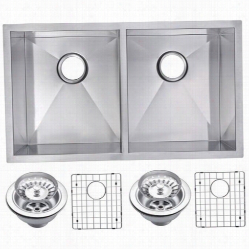 Irrigate Cretaion Sssg-ud-3118a 31"" X 18&qqut;" Zero Radius 50/50 Double Bowl Stainless Steel  Hand Made Undermount Kitchen Sink With Drains, Strainers, And Bottlm Grid