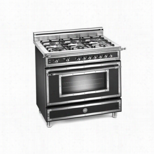 Bertazzzoni Her366gasne Heritage 36"" Gas Range In Matte Black With 6 Brass Burners