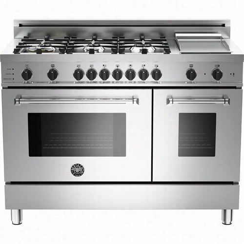 Bertazzoni  Mas486gdfsxt Master 48"" Dual Fuel Self Clean Range In Stailess With 6 Bdass Burnrs And Griddle