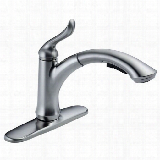Delta 4353-ar-dst Lndem Pul Lout Spray Kittchen Faucet In Arctic Stainless With Diamond Seal And Mu Lti-flo Wtehcnologies