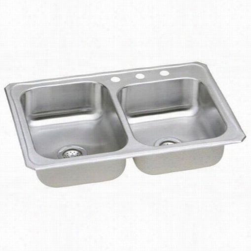 Elkay Cr2503 Celebrity 33"quot; Top Mount Double Bowl 3 Hole Stainless Steel Sink