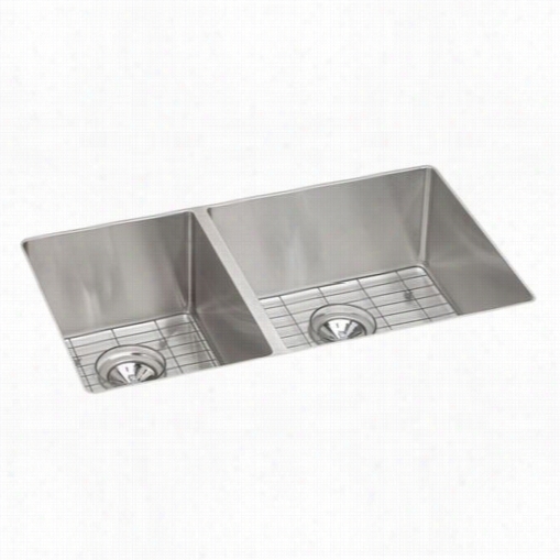 Elka Y Ectru32179ldbg Ctoosstown 18 Gauge Stainless Ste E L1-1/2"" X 18-1/2"" Xx 9"" D Ouble Bowl Undermount Kitchen Sink Kit - Lef Ts Mal L Bowl