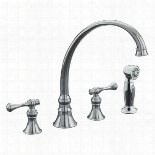 Kohler K-16109-4a Revival Kitchen Sink Faucet With Traditional Lever Handles And Sidespray