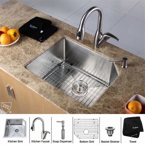 Kraus Khu121-23-kpf2121-sd20 Stainless Steel 23"" Undermount S Ingle Bowl Kitchen Sink With Kitchen Ffaucet And Soap Dispenser