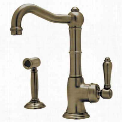 Rohl A3650-65lpwstcb-2 Rustic Kitchen Single Party Porcelain Elver Bar Faucet With Sidespray In Satin Nickell