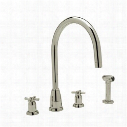 Rohl U.4890x-stn-2 Contemporary 4 Hole ""c"" Spout Kitcuen Faucet With Sidespray In Satin Nickel