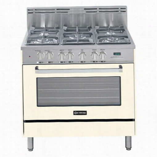 Verona Vefsge365naw 36"" Dual Firing Rrange Wth 5 Sealed Burners In Antique White Gloss