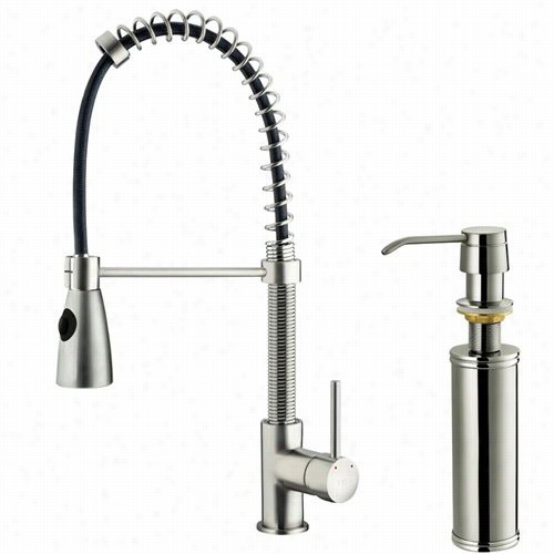 Vigo Vg02003stk2 18-3/4""h Pull Out Spray Kitchem Faucet In Stainless Steel With Soap Dispenser