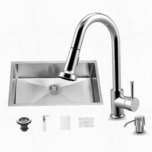 Vigo Vg15162 All In One 32"" Unndermount Stainless  Steel Iktchen Sink And Chrome Faucet Set In Stainless Steel