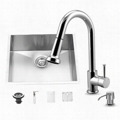 Vio Vg15169 All In One 23"" Undermount Stainless Steel Kitchen Sink And Chrome Faucet Set