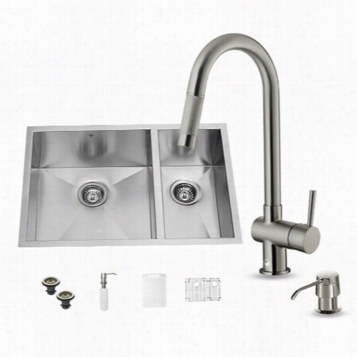 Vigo Vg15182 All In One 29"" Undermount Stainless Steel Double Bowl  Kitchen Si Nk And Faucet Set