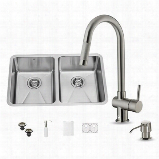 Vigo Vg15231 All In One 29" ;" Undeermount Stainless Steel Oduble Owl Kitchen Sink And Faucet Set