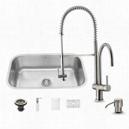 Vigo Vg15281 All In One 30"" Undermount Unsullied Steel Kitchen Sink And Faucet Impart