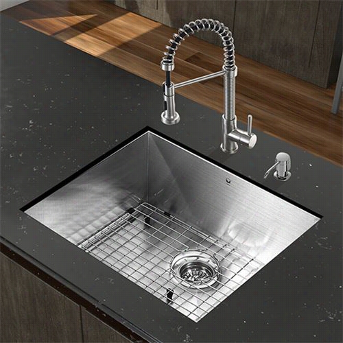 Vigo Vg15343all In One 23"" Undermount Stainless Steel Kitche N Sink And Stainless Steel Faucet Set