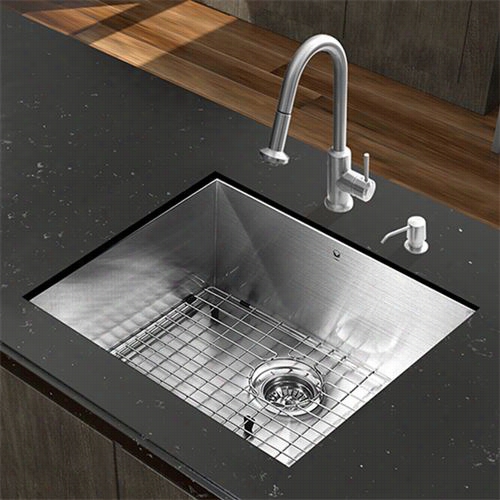 Vigo Vg15353 All In One 22"" Undermount Stainless Stee Kitchen Sink And 16-3/4"" Faucet Set