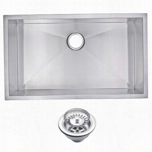 Water Creation Sss-us-3219a 32"" X 19"" Zero Rsdius Single Bol Stainless Steel Hand Made Undermount Kitchen Isnk Wi Th Drain And Strainer