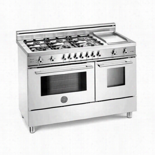 Bertazzoni Pro486gdfsbi Pro 48"" Dual Fuel Self Clean Range Ih Bianco White With 6 Brass Burners And Griddle