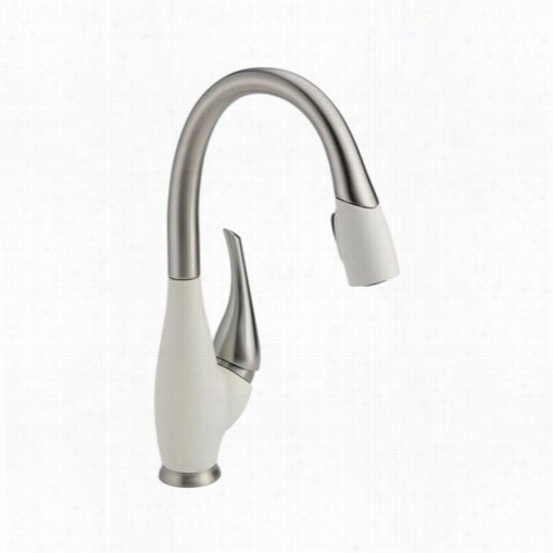 Depta 9158-sw-dst Fuse Single Handle Pull Down Kitchen Faucet In Stainless/white