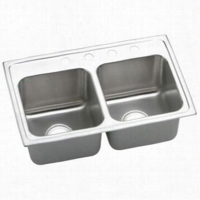 Elkay Dlr29181004 Lustert One 29"" Top Mount Double Bowl 4 Hole Stainless Steel Sink