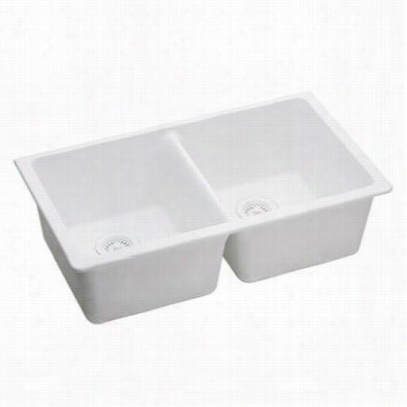 Elkay Elgu3322wh0 Gourmet 18-1/2"" Undermount Double Bowl Granite Sink White