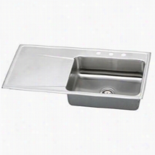 Elkay Ilr4322r0 Lustertone 43"" Drop In Single Bowl Right Of Draniboard Stainless Steel Sink