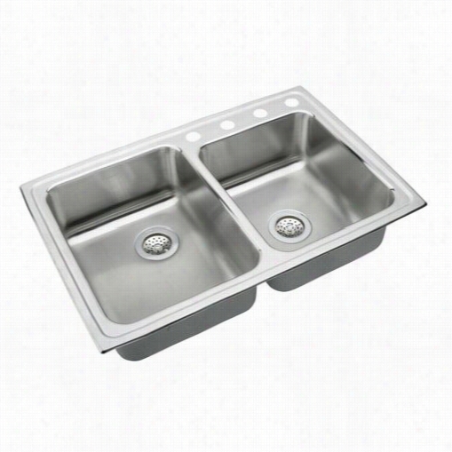 Elkay Lrad250650 Lustertone 6-1/2"&quit; Top Mount Double Bowl Stainless Steel Sink