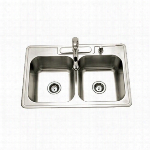 Houzer 3322-9bs4-1 Glowtone 50/50 18 Gause Double Bowl Kitchen Sink-single Bxo P Ack (4 Holes)