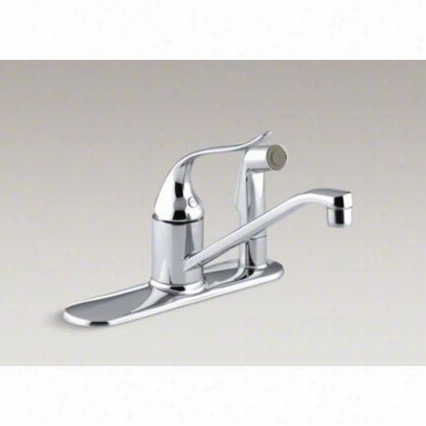 Kohler K-15173-p~cp Coralais 3 Holes Kitchen Fsucet With 8-1/2"" Spout, Sidespray Through Escutcheon, Grund Joints And Lever Handlr