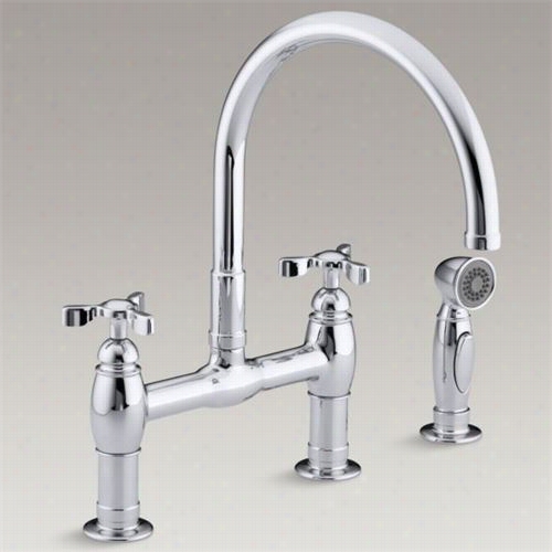 Kohler K-6131-3 Parq Deck Mount Kitchen Faucet With Tri Handles And Sidespray