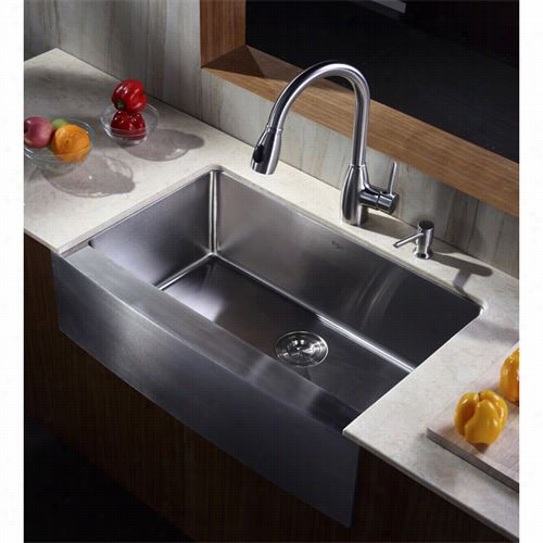 Kraus Khf200-33-kpf2130-sd20 33"" Farmhouse Snigle Bowo Stainless Stee L Kitchen Sink With Kjtchen Faucet And Soap Dispenser