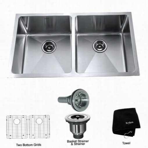 Kraus Khu102-33 33"" Undermount 50/50 Double  Bowl1 6 Gauge Stainless Steel Kitchen Sink