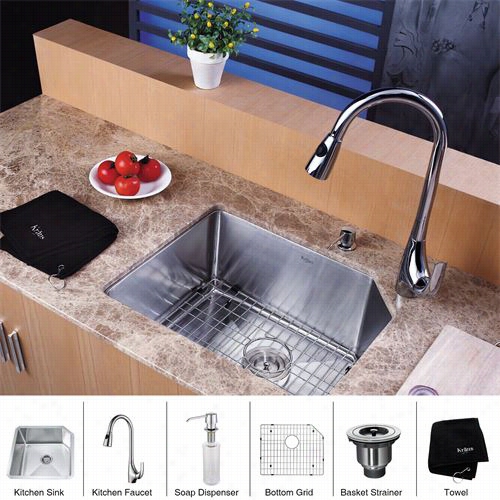 Kraus Khu121-23-kpf1621-ksd30 23"&qut; Undermount Single Hollow Stainless Steel Kitchenn Sink With Kitch En Faucet And Soap Dispenser