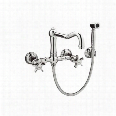 Rohl A1456xws-2  Wall Monuted Country Kitchen Bridge Faucet Through  Hhndspray And Five Spoke Handles