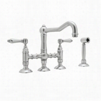 Rohl A1458lpwsapc-2 Country Kitchen Three Leg Double Handle Bridge Facet In Poli Shed Chrome With Side Spray Porcelainl Evers