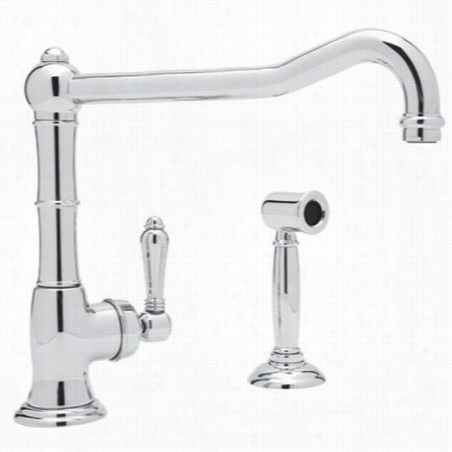 Rohl A364 0-11lpwsapc-2 Country Kitchen Singgle Side Porcelain Lever Kitchen Faucet Wit Sidespray And Extended Spout In  Polished Chrome