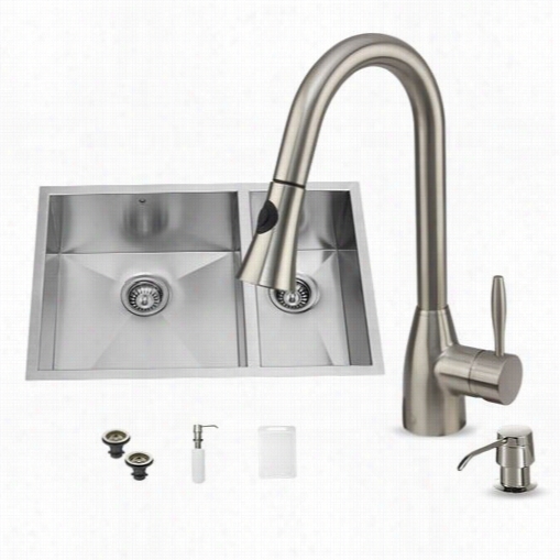 Vigo Vg15026 29""w Undermount Kitchen Sink Faucet And Dispense In Stainless Steel Wit B 16""h Spout