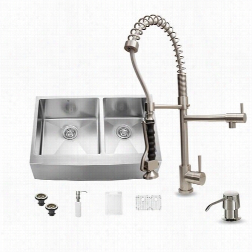 Vigo Vg15091 Farmh Ouse Stainless Steel Kitchen Sink With Faucet, Two Grids, Two Strinrrs An Dkspenser