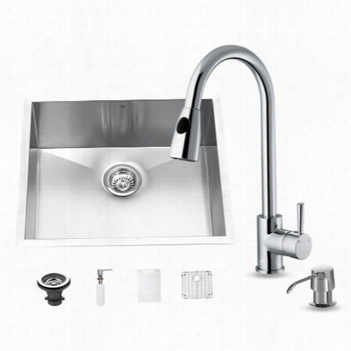 Vigo Vg15171 All In One 23"" Uundermount Unsullied Steel Kitchen Sink And Chrom E Fauce Tset