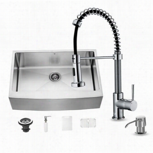 Vigo Vg15201 All In One 33""stainless Tseel Single Bowl Kitchen Sink And Vg02005 Chrome Fauucet Set