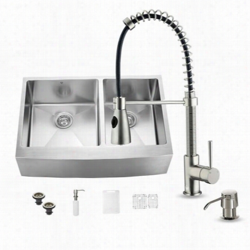 V Igo Vg15210 All In One 33"" Stainless Steel Double Bowl Kitchen Sink And Vg02003 Stainlesss Steel Faucet Set