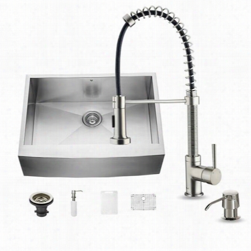 Vigo Vvg15236 All In One 30"" Stainelss Steel Zero Radius Single Bowl Kitchen Sink And Vg0201 Sttainless Steel Faucet Set