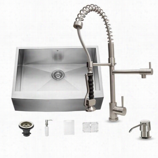 Vigo Vg15239 All In One 30"&quto; Stainless Steel Zero Radius Single Bowl Kitchen Sink And Vg02007 Stainless Steel Faucet Set