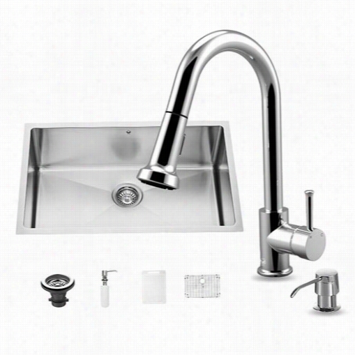 Vigo Vg155249 All In One 330"" Undermount Stainless Steel Kitchen Sink And Chrome Faucet Se T