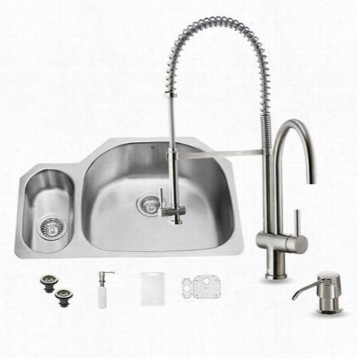 Vigo Vg15325 All In One 32"" Undermount Stainless Steel Kitchen Sink And Faudet Set