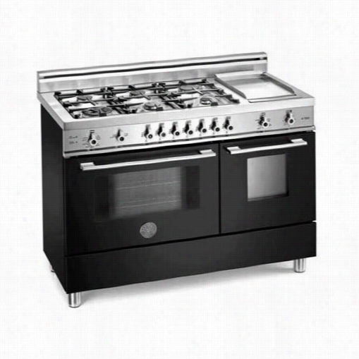 Bertazzoni Pro486gdfsne Pro 48&quoy;&qyot; Dual Fuel Self Clean Range In Nero Black With 6 Rbass Burners And Griddle