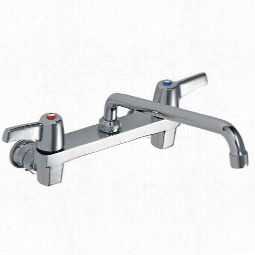 Delta 28c4433 Two Lever Blade Handle 8" ;" Wall-mount Kitchen Faucet With 11"" Tubular Swing Spout And Vandal Resistant Ae Rator