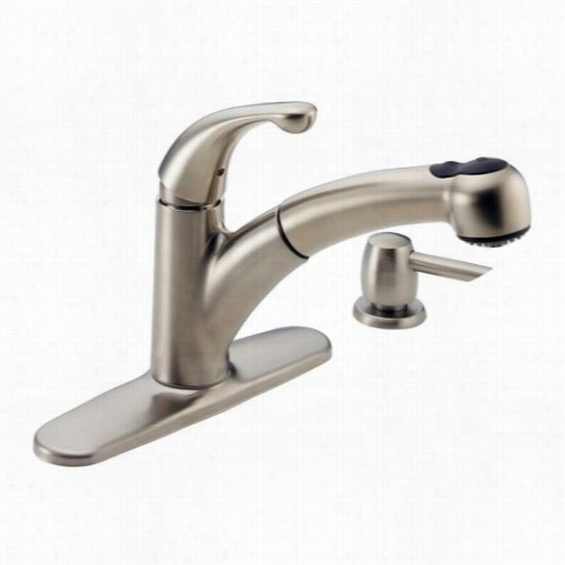 Delta 467-sssd-dst Palo 1 Handle Pullout Kitchen Faucet With Soap Dispenser In Stainless