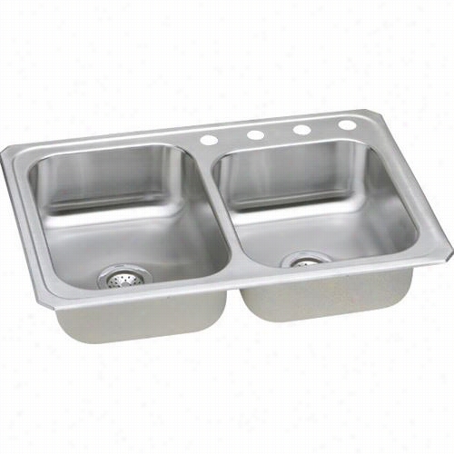 Elkay Cr2504 Celebrity 33"" Top Carry Double Bowl 4 Hole Stainless Steel Sink