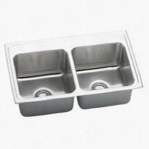 Elkay Dlrq3311900 Lustertone 33"" Top Mount Double Bowl Stainless Steel S Ink